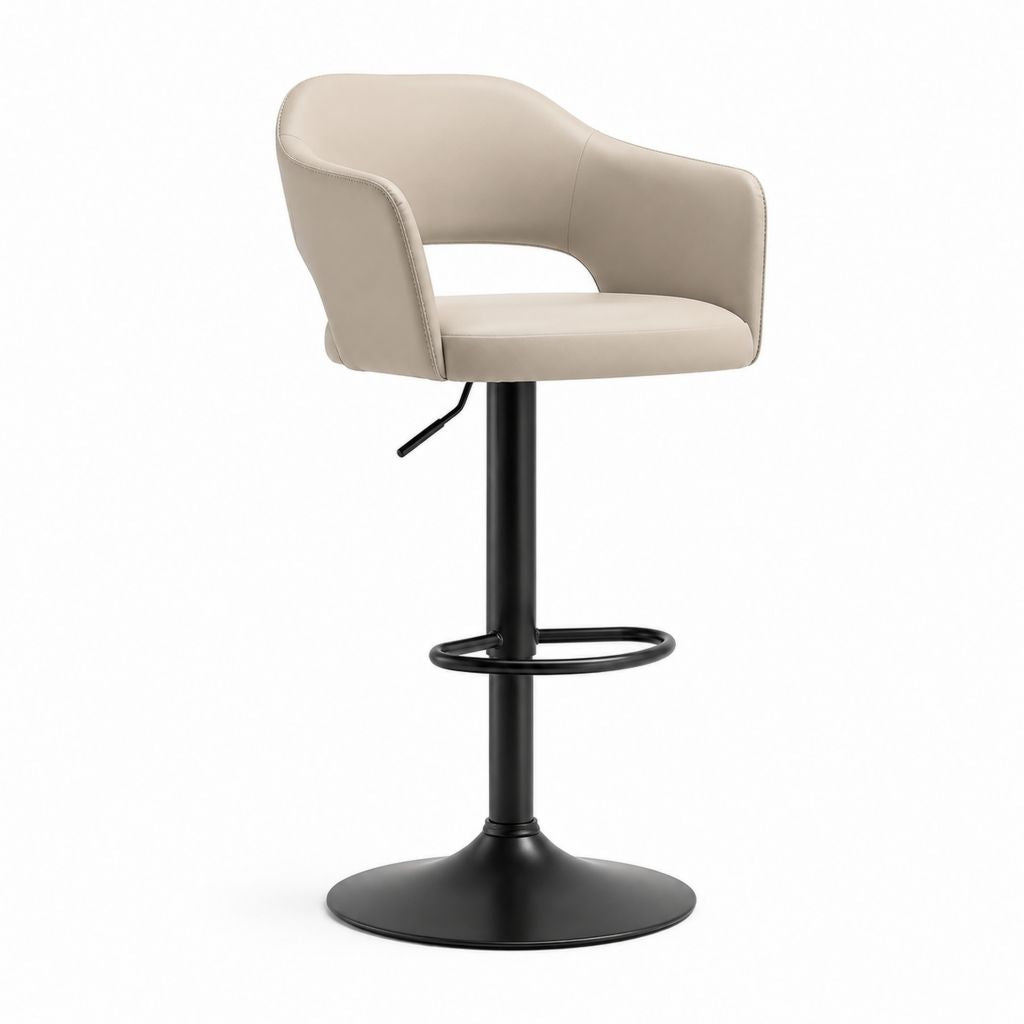 Sgabello da bar girevole beige in pelle PU con base in acciaio altezza regolabile 50 x 54 x 91-112 cm