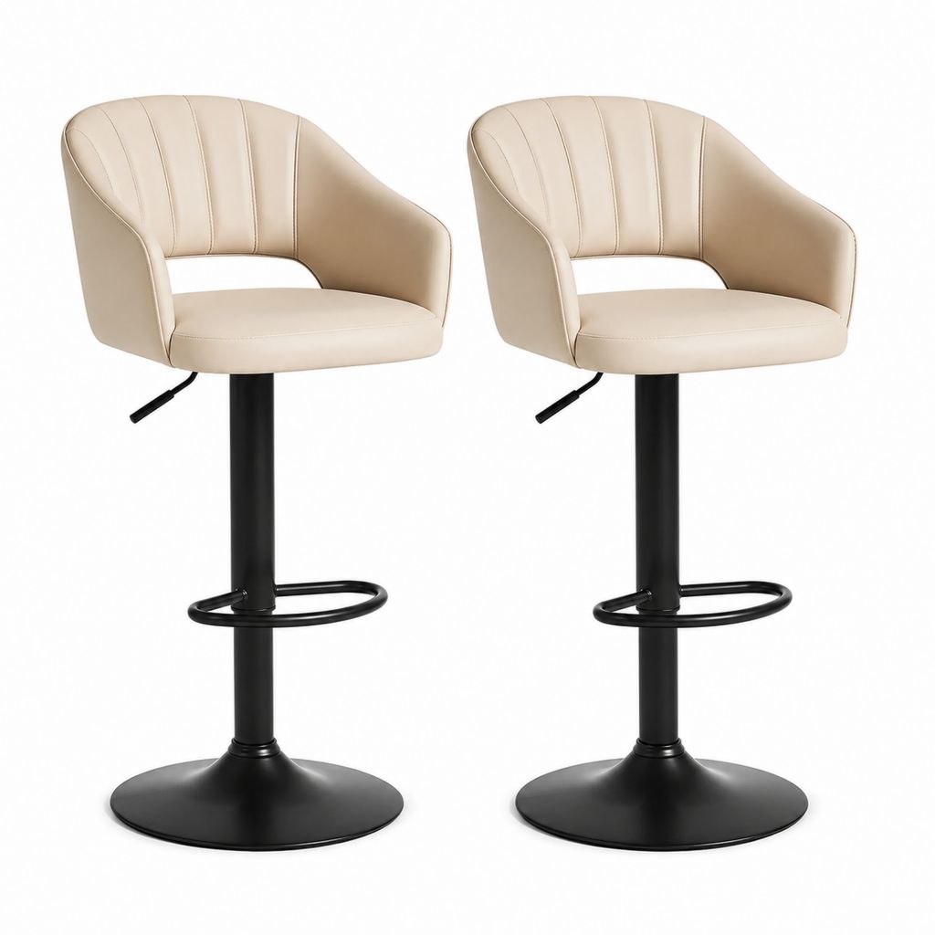 Set di 2 sgabelli da bar girevoli regolabili beige in PU e acciaio con base rotonda 48 x 50 x 88-108 cm