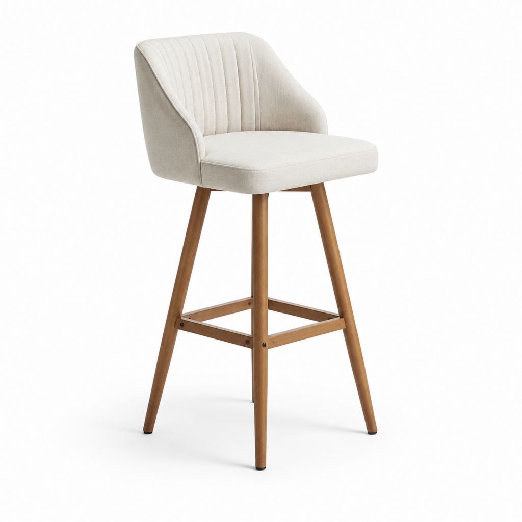 Sgabello da bar con schienale beige in poliestere e legno massello 50 x 54 x 102 cm