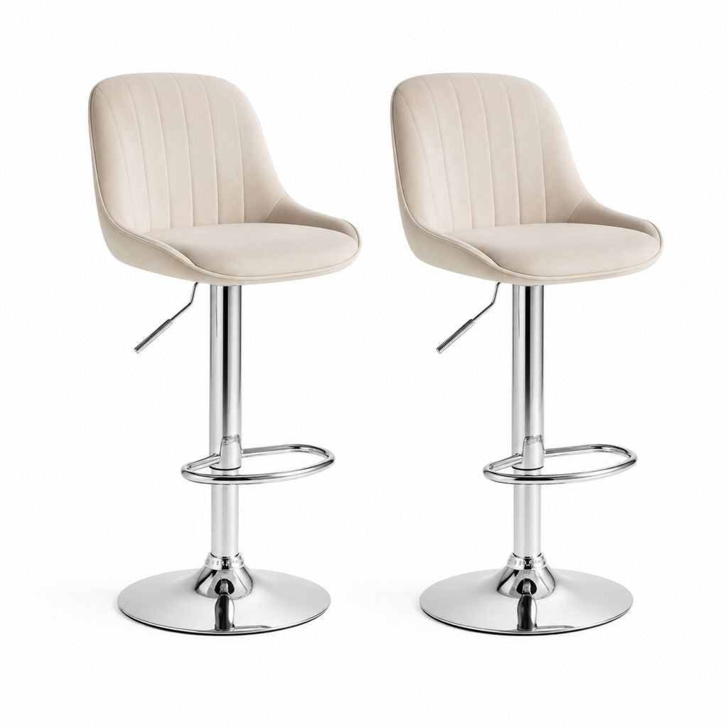 Set di 2 Sgabelli da Bar Regolabili Beige in Pelle PU con Base in Acciaio Cromato 50 x 52 x 87-109 cm