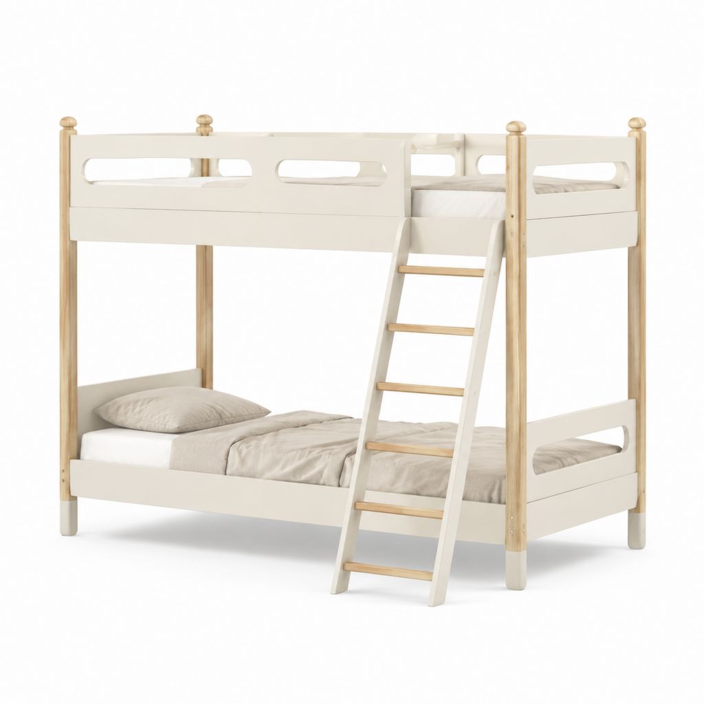 Letto a castello per bambini bianco e naturale in legno massello di pino 90 x 200 cm
