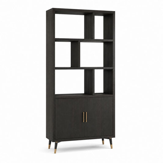 Libreria con ante nero effetto rovere in MDF 80 x 35 x 180 cm