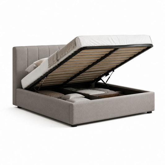 Letto contenitore matrimoniale grigio in poliestere con rete a doghe 160 x 200 cm