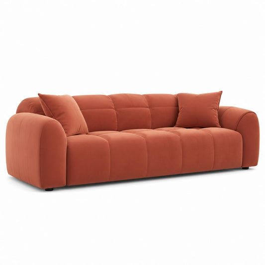 Divano 3 posti terracotta in velluto di poliestere con 2 cuscini 230 x 100 x 78 cm