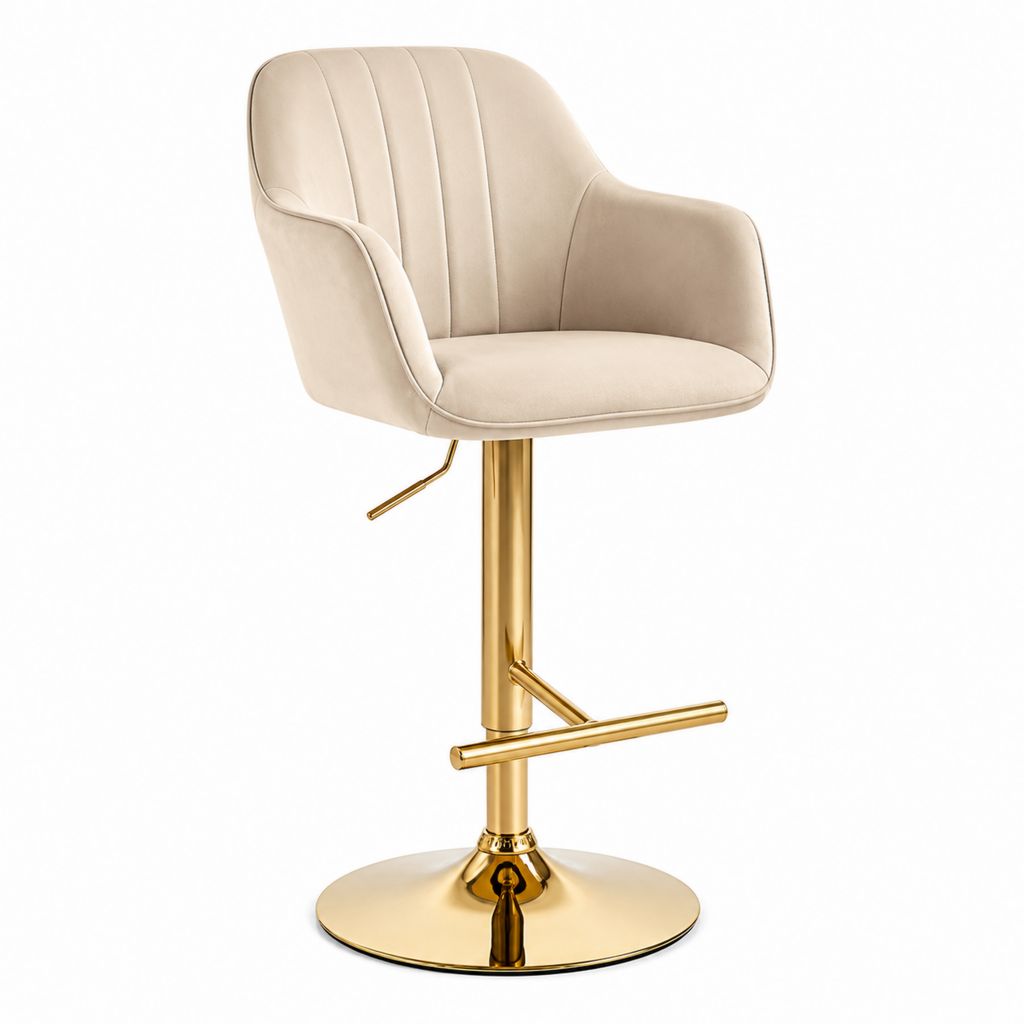 Sgabello da bar regolabile beige in ecopelle PU con base in acciaio dorato 50 x 54 x 90-111 cm