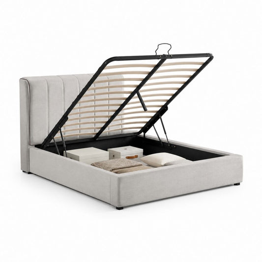 Letto contenitore matrimoniale grigio in poliestere con rete a doghe 160 x 200 cm