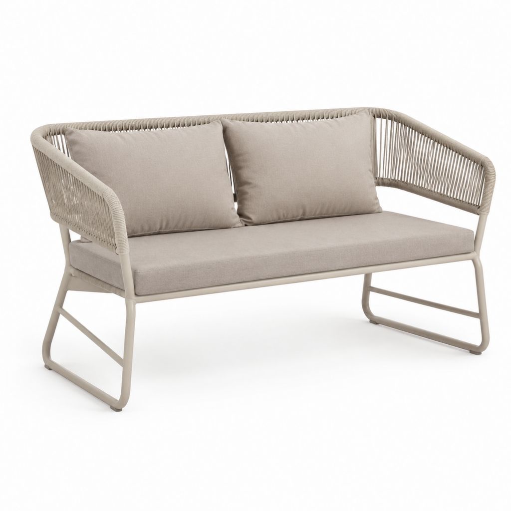 Panca da giardino 2 posti beige in alluminio e corda sintetica 130 x 75 x 78 cm