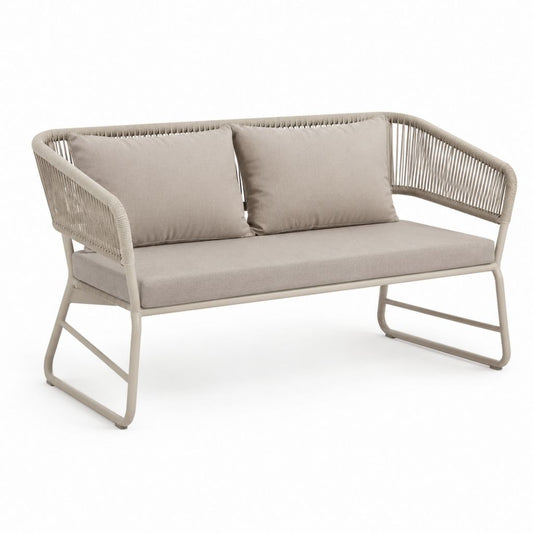 Panca da giardino 2 posti beige in alluminio e corda sintetica 130 x 75 x 78 cm