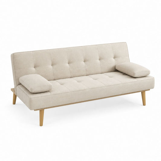 Divano letto 3 posti beige in poliestere con gambe in faggio massello 180 x 83 x 80 cm