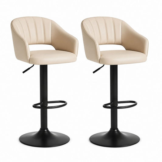Set di 2 sgabelli da bar girevoli regolabili beige in PU e acciaio con base rotonda 48 x 50 x 88-108 cm