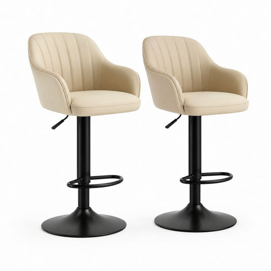 Set 2 sgabelli da bar girevoli regolabili beige in similpelle PU con base rotonda 88-108 cm