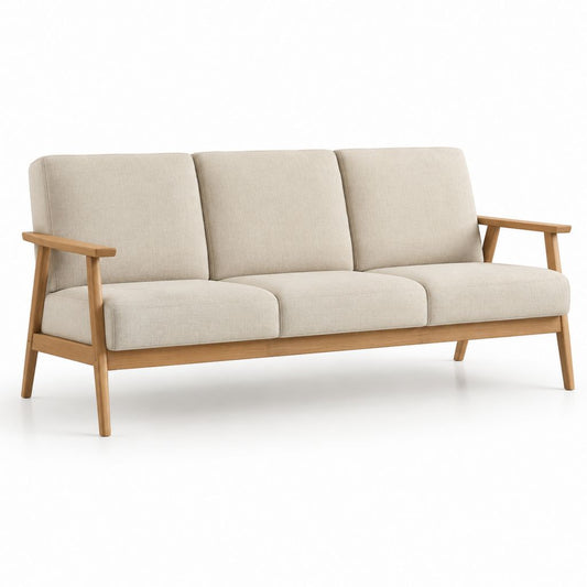 Divano 3 posti beige in poliestere con struttura in legno massello 180 x 76 x 82 cm