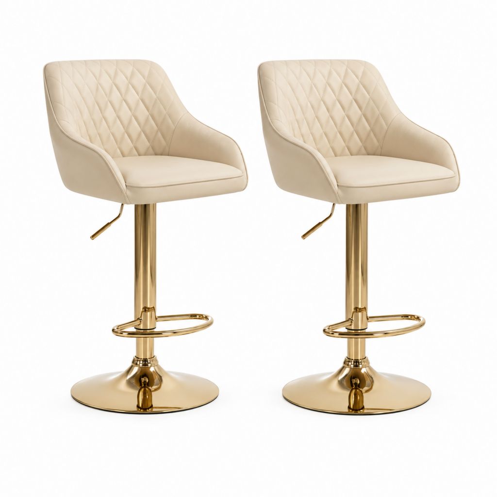 Set di 2 sgabelli da bar regolabili beige in PU con base rotonda in acciaio 48 x 52 x 93-114 cm