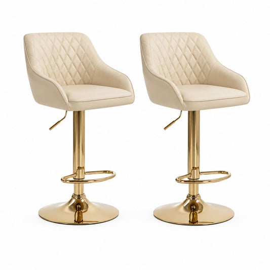 Set di 2 sgabelli da bar regolabili beige in PU con base rotonda in acciaio 48 x 52 x 93-114 cm