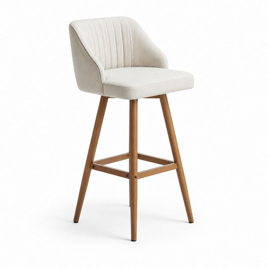 Sgabello da bar con schienale beige in poliestere e legno massello 50 x 54 x 102 cm