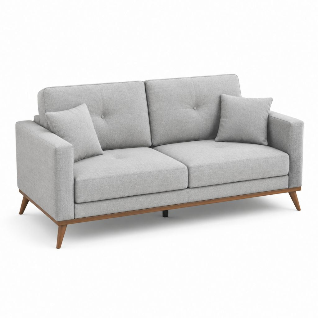 Divano 2 posti grigio in poliestere con gambe in legno massello 180 x 85 x 85 cm