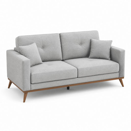 Divano 2 posti grigio in poliestere con gambe in legno massello 180 x 85 x 85 cm