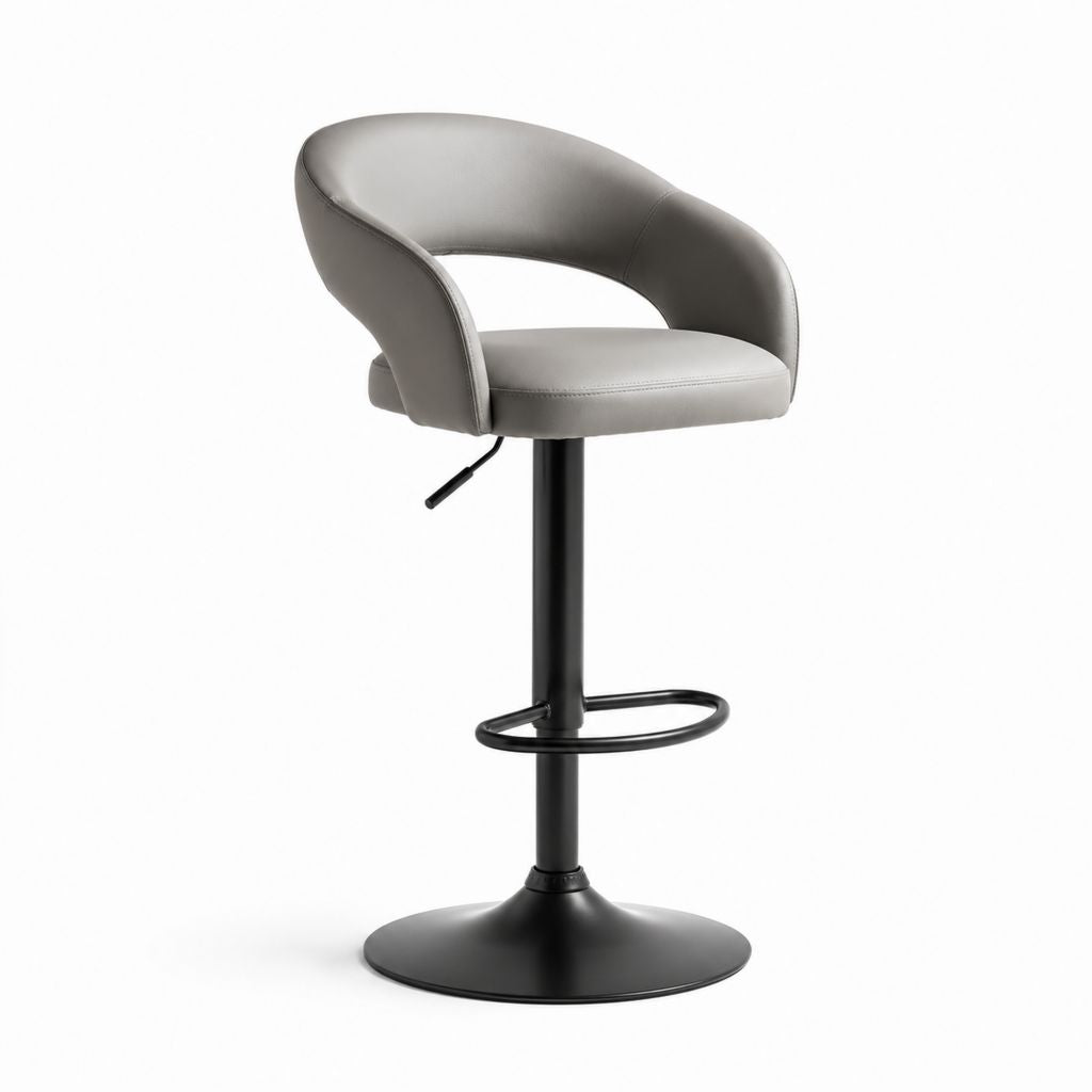 Sgabello da bar girevole grigio in pelle sintetica PU con base in acciaio 55 x 52 x 90-111 cm