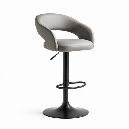 Sgabello da bar girevole grigio in pelle sintetica PU con base in acciaio 55 x 52 x 90-111 cm