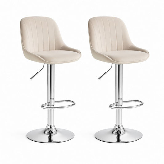 Set di 2 Sgabelli da Bar Regolabili Beige in Pelle PU con Base in Acciaio Cromato 50 x 52 x 87-109 cm