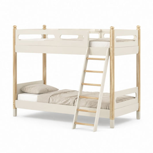 Letto a castello per bambini bianco e naturale in legno massello di pino 90 x 200 cm
