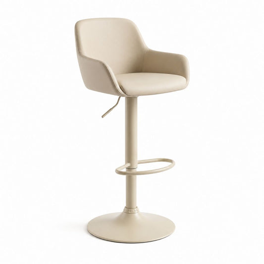 Sgabello da bar regolabile crema in pelle PU con base in acciaio 52 x 54 x 92-113 cm
