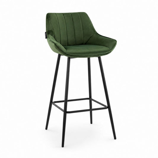 Sgabello da bar verde in velluto di poliestere con schienale e struttura in acciaio 54 x 57 x 103 cm