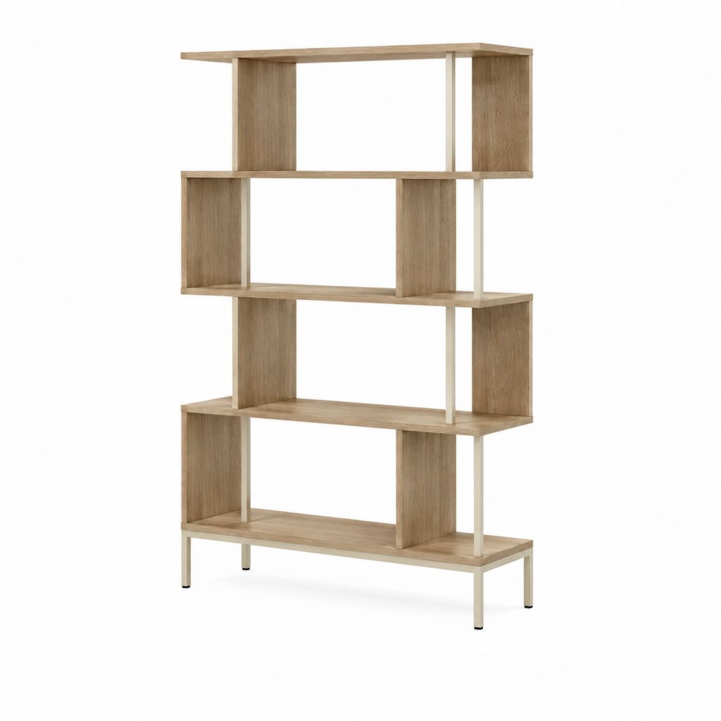 Libreria a giorno rettangolare rovere chiaro in pannello truciolare e acciaio 100 x 30 x 180 cm