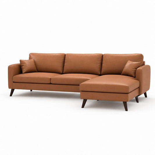 Divano angolare 3 posti con chaise longue destra cognac in pelle sintetica PU 250 x 160 x 85 cm